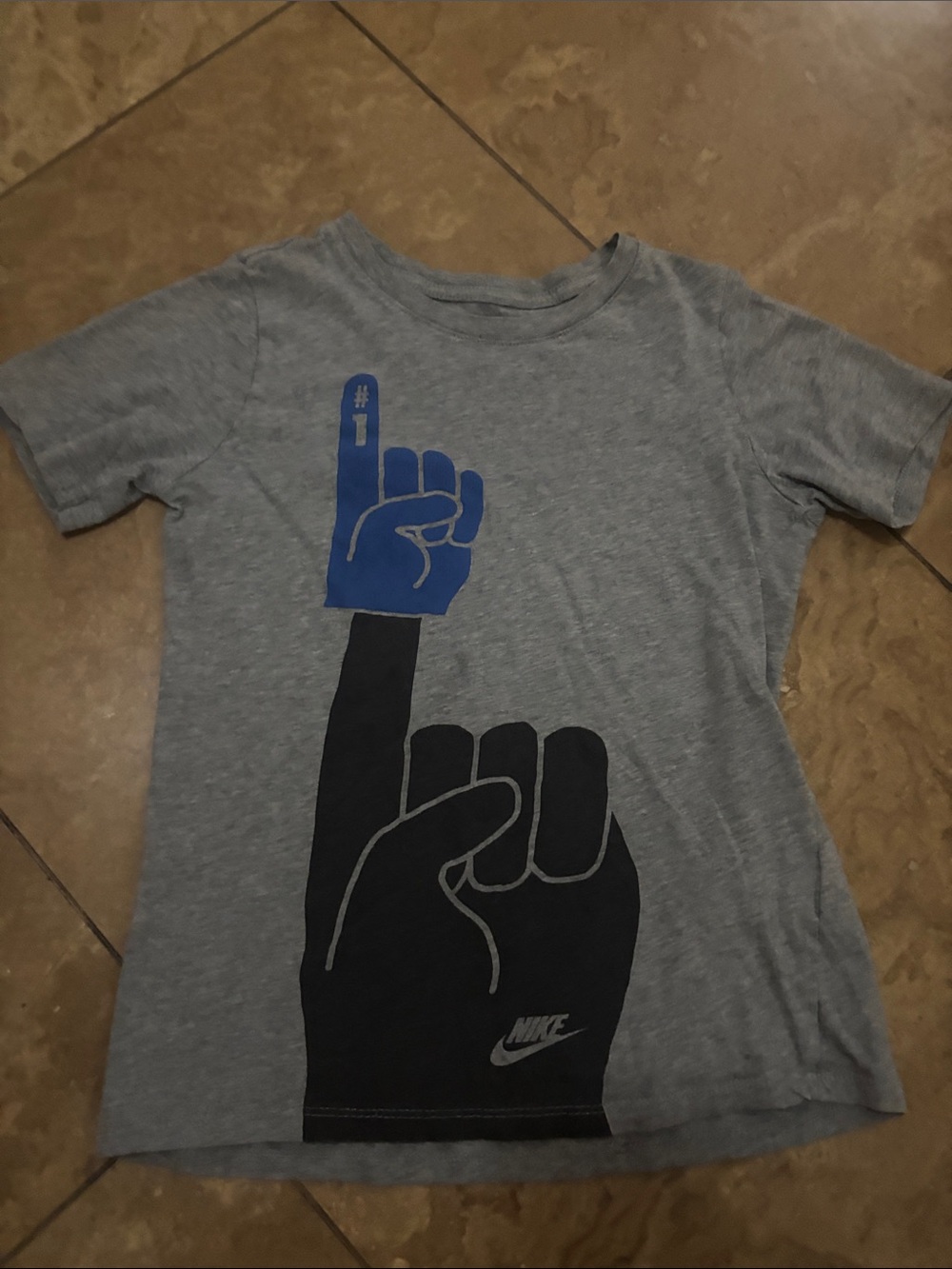 Nike Gray Short Sleeve Tee with Blue & Black Foam Finger Graphic
